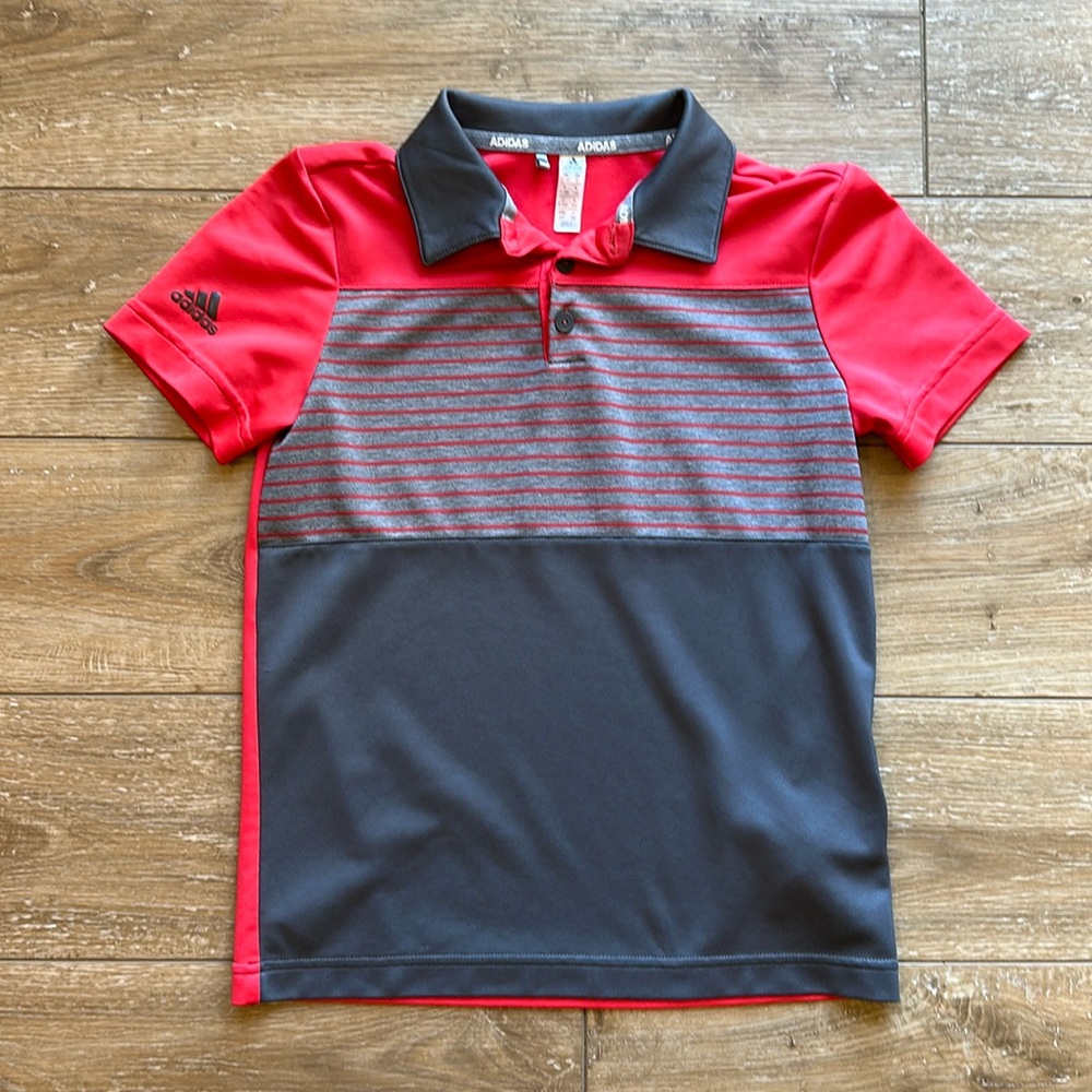 Adidas Boy’s Red-Orange and Gray Short-Sleeved Polo Shirt Size Small